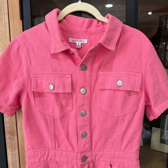 Wester fringe Romper NWT denim barbie pink rhinestones buttons playsuit utility - Picture 7 of 12